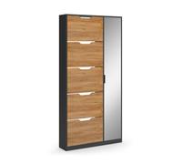 Vicco Scarpiera da ingresso Luca, Antracite/Rovere dorato, 90 x 180.5 cm con 5 scomparti inclinabili e specchio