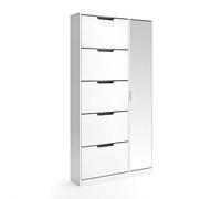 Vicco Scarpiera da ingresso Luca, Bianco, 22 x 169 cm, con cinque ribalte e frontale a specchio per la conservazione delle scarpe