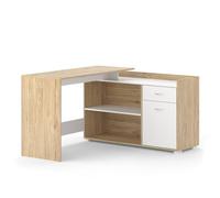 Vicco Scrivania ad angolo Noira, Bianco/Sonoma, 135 x 77 cm con cassetto