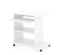 Vicco Scrivania con ruote Harm, Bianco, 80 x 50 cm, con ruote e ripiano estraibile per tastiera, posizionabile salvaspazio