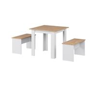 Vicco Set da pranzo Sentio, Quercia dorata/bianco, 80 x 80 cm con 2 panche, salvaspazio per zona pranzo e angolo colazione