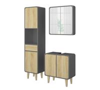 Vicco Set di mobili da bagno Arla, Antracite/quercia, 3 parti, con colonna