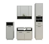 Vicco Set di mobili da bagno Beatrice, Grigio, 80 cm, composto da mobile lavabo, pensile a specchio, colonna e base media