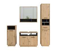 Vicco Set di mobili da bagno Beatrice, Rovere artigianale, 80 cm, composto da mobile lavabo, pensile a specchio, colonna e base media