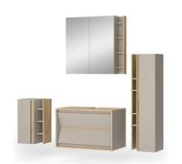 Vicco Set di mobili da bagno Edelin, Cachemire 80 cm | 4 pezzi · Mobile sottolavabo · Armadietto a specchio · Mobile medio · Pensile
