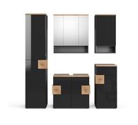 Vicco Set di mobili da bagno Eden, Antracite, 73 cm, composto da mobile sottolavabo, specchiera, colonna, base media e pensile