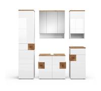 Vicco Set di mobili da bagno Eden, Bianco lucido, 73 cm, composto da mobile sottolavabo, specchiera, colonna, base media e pensile