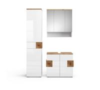 Vicco Set di mobili da bagno Eden, Bianco lucido, 73 cm, composto da mobile sottolavabo, specchiera e colonna alta