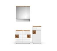 Vicco Set di mobili da bagno Eden, Bianco lucido/Rovere artigianale, 3 parti