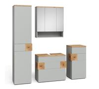 Vicco Set di mobili da bagno Eden, Grigio, 70 cm, composto da mobile lavabo, pensile a specchio, colonna e base media