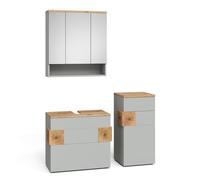 Vicco Set di mobili da bagno Eden, Grigio, 70 cm, composto da mobile sottolavabo, specchiera e mobile medio