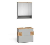 Vicco Set di mobili da bagno Eden, Grigio, 70 cm, composto da specchio da bagno e mobile sottolavabo
