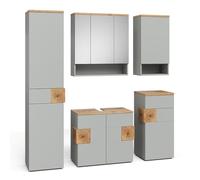Vicco Set di mobili da bagno Eden, Grigio, 73 cm, composto da mobile sottolavabo, specchiera, colonna, base media e pensile