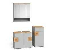 Vicco Set di mobili da bagno Eden, Grigio 75 cm | 3 pezzi · Mobile sottolavabo · Armadietto a specchio · Mobile medio