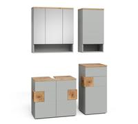 Vicco Set di mobili da bagno Eden, Grigio, 76 cm, composto da mobile sottolavabo, specchiera, armadio medio e pensile