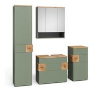 Vicco Set di mobili da bagno Eden, Verde, 70 cm, composto da mobile lavabo, pensile a specchio, colonna e base media
