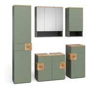 Vicco Set di mobili da bagno Eden, Verde, 73 cm, composto da mobile sottolavabo, specchiera, colonna, base media e pensile