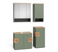Vicco Set di mobili da bagno Eden, Verde, 76 cm, composto da mobile sottolavabo, specchiera, armadio medio e pensile