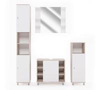 Vicco Set di mobili da bagno Fynn, Sonoma/Bianco, 60 cm, composto da mobile lavabo, pensile a specchio, colonna e base media