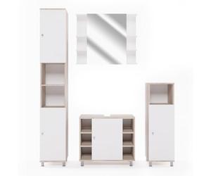 Vicco Set di mobili da bagno Fynn, Sonoma/Bianco, 60 cm, composto da mobile lavabo, pensile a specchio, colonna e base media