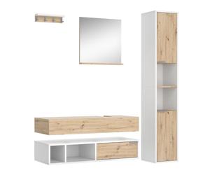 Vicco Set di mobili da bagno Henri, Bianco, 100 cm, composto da specchio, mensola, armadio alto, piano lavabo e mensola lavabo