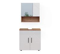 Vicco Set di mobili da bagno Irma, Bianco lucido/Rovere, 80 cm