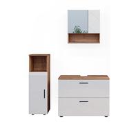 Vicco Set di mobili da bagno Irma, Bianco lucido/Rovere dorato 80 cm | 3 pezzi · Mobile sottolavabo · Armadietto a specchio · Mobile medio