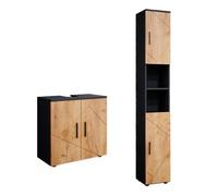 Vicco Set di mobili da bagno Irma, Rovere dorato/antracite, 2 parti, con colonna, composto da mobile sottolavabo e colonna alta