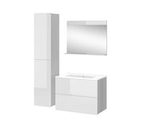 Vicco Set di mobili da bagno Izan, Bianco, 80 cm, composto da mobile sottolavabo con lavabo, armadio medio e specchio da bagno