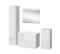 Vicco Set di mobili da bagno Izan, Bianco, 80 cm, composto da mobile sottolavabo, lavabo, pensile, colonna e mobile medio
