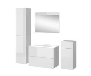 Vicco Set di mobili da bagno Izan, Bianco, 80 cm, composto da mobile sottolavabo, lavabo, pensile, colonna e mobile medio