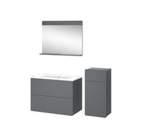 Vicco Set di mobili da bagno Izan, Grigio, 80 cm, composto da mobile sottolavabo con lavabo, armadio medio e specchio da bagno