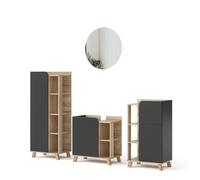 Vicco Set di mobili da bagno Karen, Sonoma/antracite, 60 cm, composto da mobile lavabo, pensile a specchio, colonna e base media