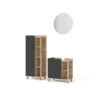 Vicco Set di mobili da bagno Karen, Sonoma/antracite, 60 cm, composto da mobile sottolavabo, specchiera e colonna alta