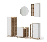 Vicco Set di mobili da bagno Karen, Sonoma/Bianco 60 cm | 5 pezzi · Mobile sottolavabo · Specchio · Mobile medio · Scaffale da bagno · Pensile
