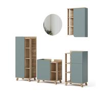 Vicco Set di mobili da bagno Karen, Sonoma/blu, 60 cm, composto da mobile lavabo, specchiera, armadietto, colonna e pensile