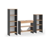 Vicco Set di mobili da bagno Karli, Antracite/Quercia dorata, 3 parti, composto da un mobile sottolavabo e 2 mobili midi