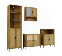 Vicco Set di mobili da bagno Liora, Bambù, 60 cm, composto da mobile lavabo, pensile a specchio, colonna e base media