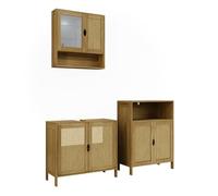 Vicco Set di mobili da bagno Liora, Bambù, 60 cm, composto da mobile sottolavabo, specchiera e mobile medio