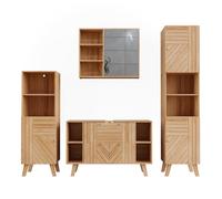 Vicco Set di mobili da bagno Lucie, Bambù, 100 cm, composto da mobile lavabo, pensile a specchio, colonna e base media