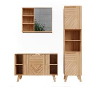 Vicco Set di mobili da bagno Lucie, Bambù, 100 cm, composto da mobile sottolavabo, specchiera e colonna alta