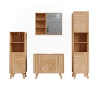 Vicco Set di mobili da bagno Lucie, Bambù, 80 cm, composto da mobile lavabo, pensile a specchio, colonna e base media