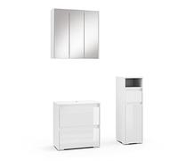 Vicco Set di mobili da bagno Majest, Bianco/Bianco lucido, 3 parti