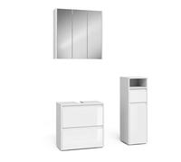 Vicco Set di mobili da bagno Majest, Bianco lucido, 60 cm, composto da mobile sottolavabo, specchiera e mobile medio