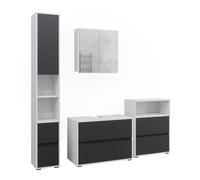 Vicco Set di mobili da bagno Maltin, Bianco/antracite, 80 cm, composto da mobile lavabo, pensile a specchio, colonna e base media