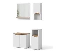 Vicco Set di mobili da bagno Marelle, Bianco, 60 cm, composto da mobile sottolavabo, specchiera, armadio medio e pensile