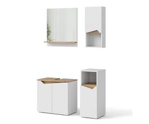 Vicco Set di mobili da bagno Marelle, Bianco, 60 cm, composto da mobile sottolavabo, specchiera, armadio medio e pensile
