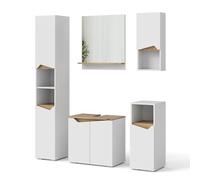 Vicco Set di mobili da bagno Marelle, Bianco, 60 cm, composto da mobile sottolavabo, specchiera, colonna, base media e pensile