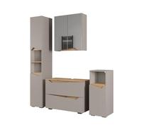 Vicco Set di mobili da bagno Marelle, Grigio, 80 cm, composto da mobile lavabo, pensile a specchio, colonna e base media