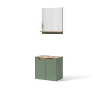 Vicco Set di mobili da bagno Marelle, Verde/Artigianale, 60 cm, composto da specchio da bagno e mobile sottolavabo